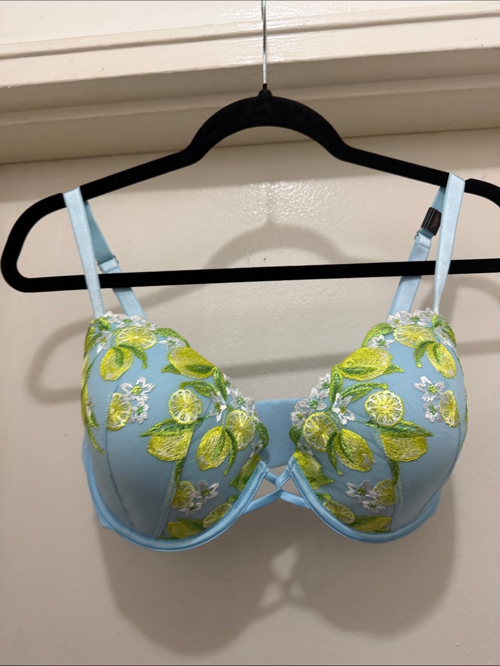 Victoria's Secret Light Blue Lemon Embroidered Underwire Bra